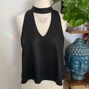 Olivaceous • Black Faux Leather Snakeskin Print High Neck Keyhole Tank